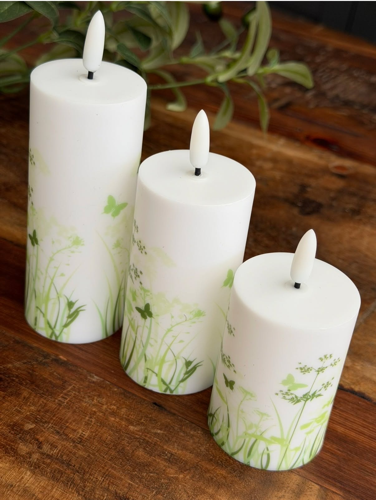 Utomhus Blockljus Green Flower - Set med 3 st
