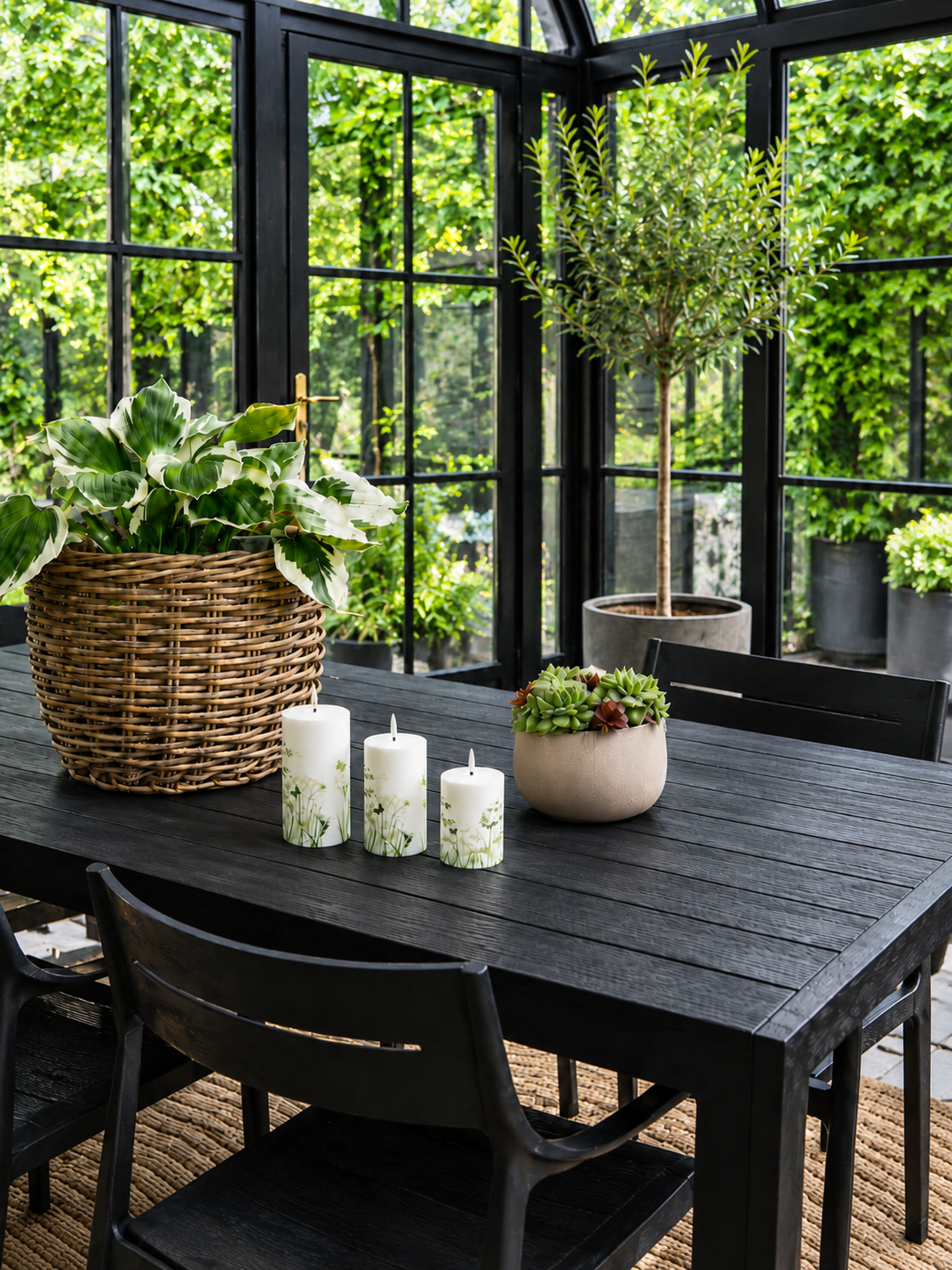 Utomhus Blockljus Green Flower - Set med 3 st