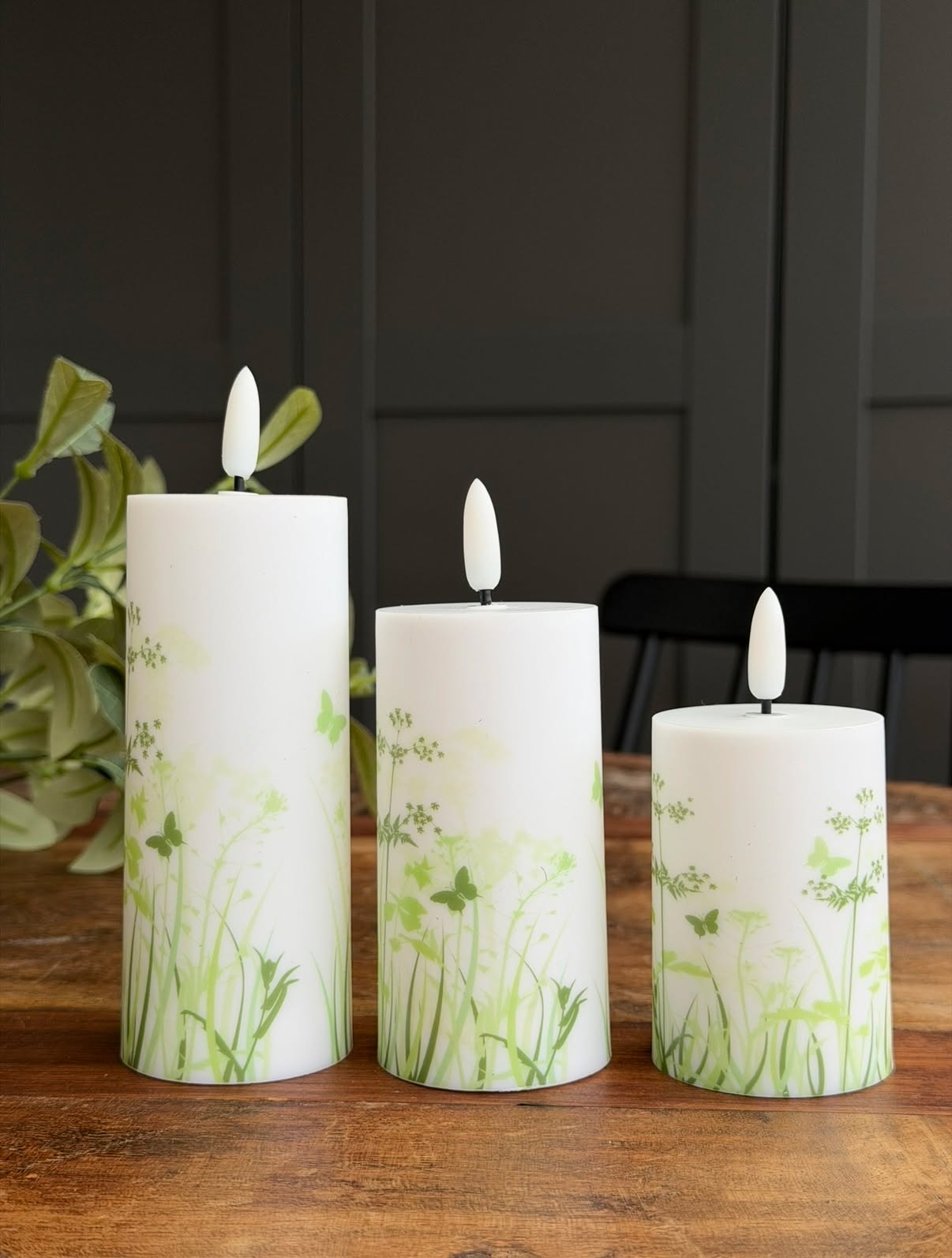 Utomhus Blockljus Green Flower - Set med 3 st