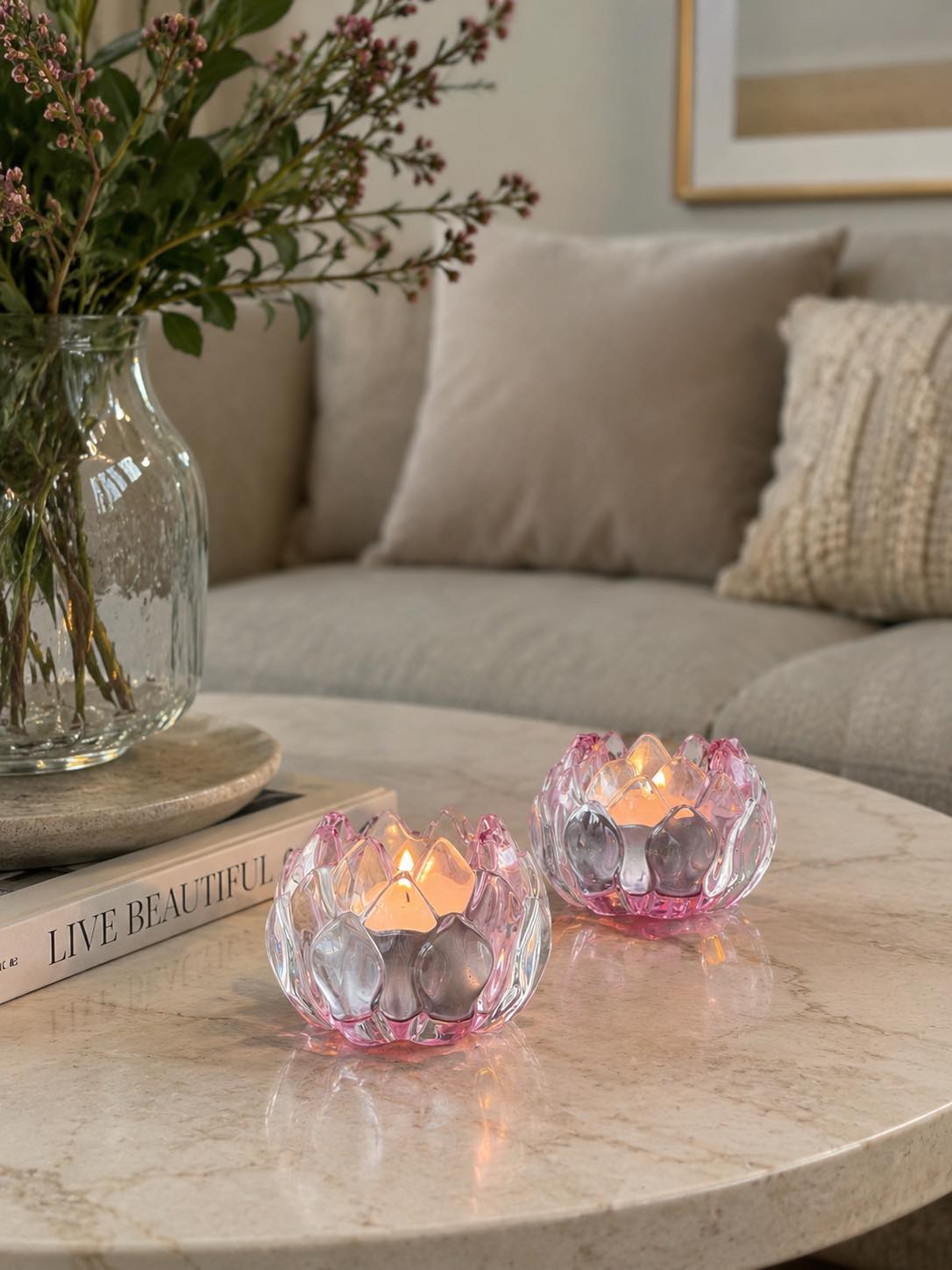 Ljusstake rosa blomma - Set med 2 st