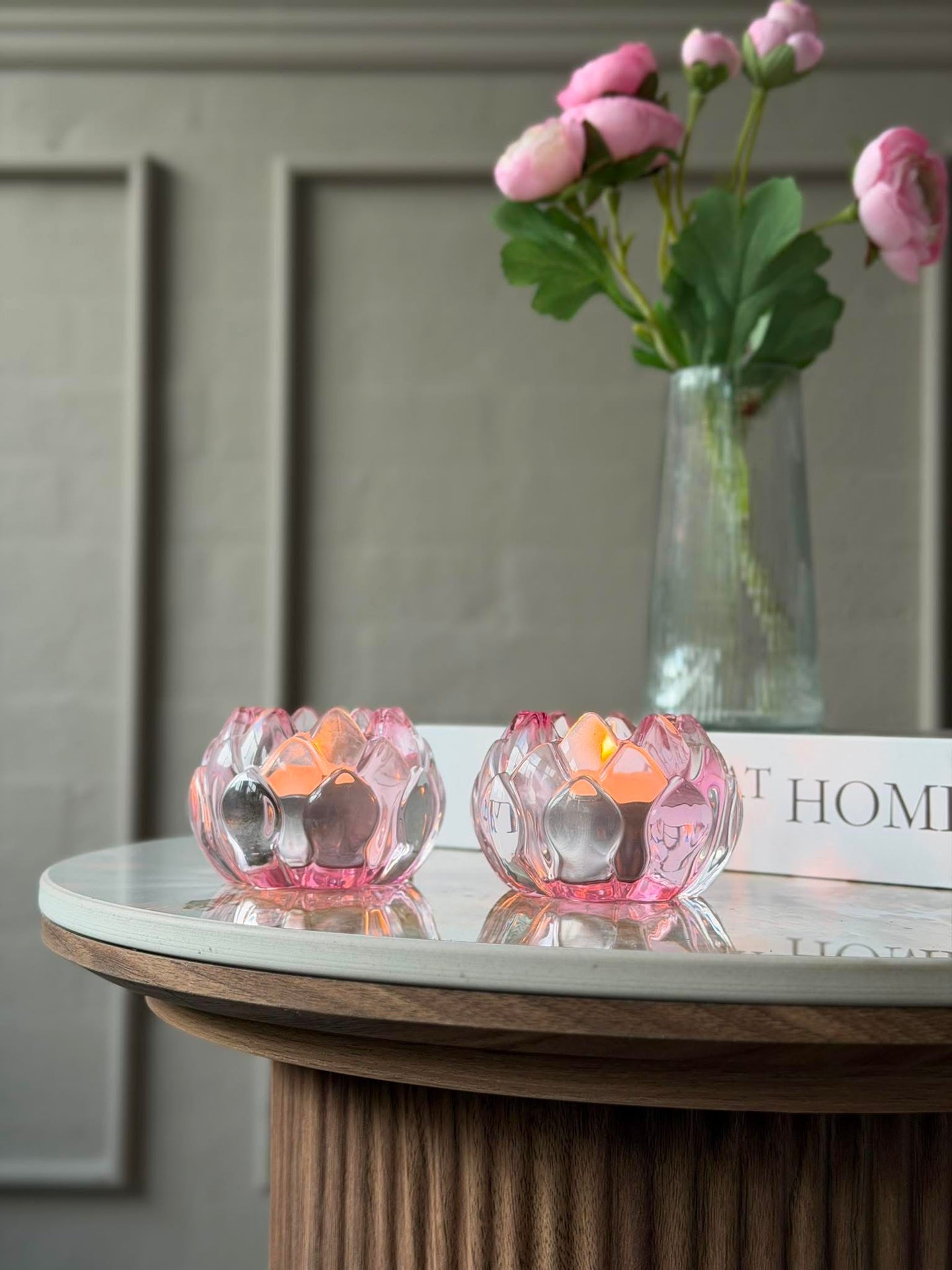 Ljusstake rosa blomma - Set med 2 st
