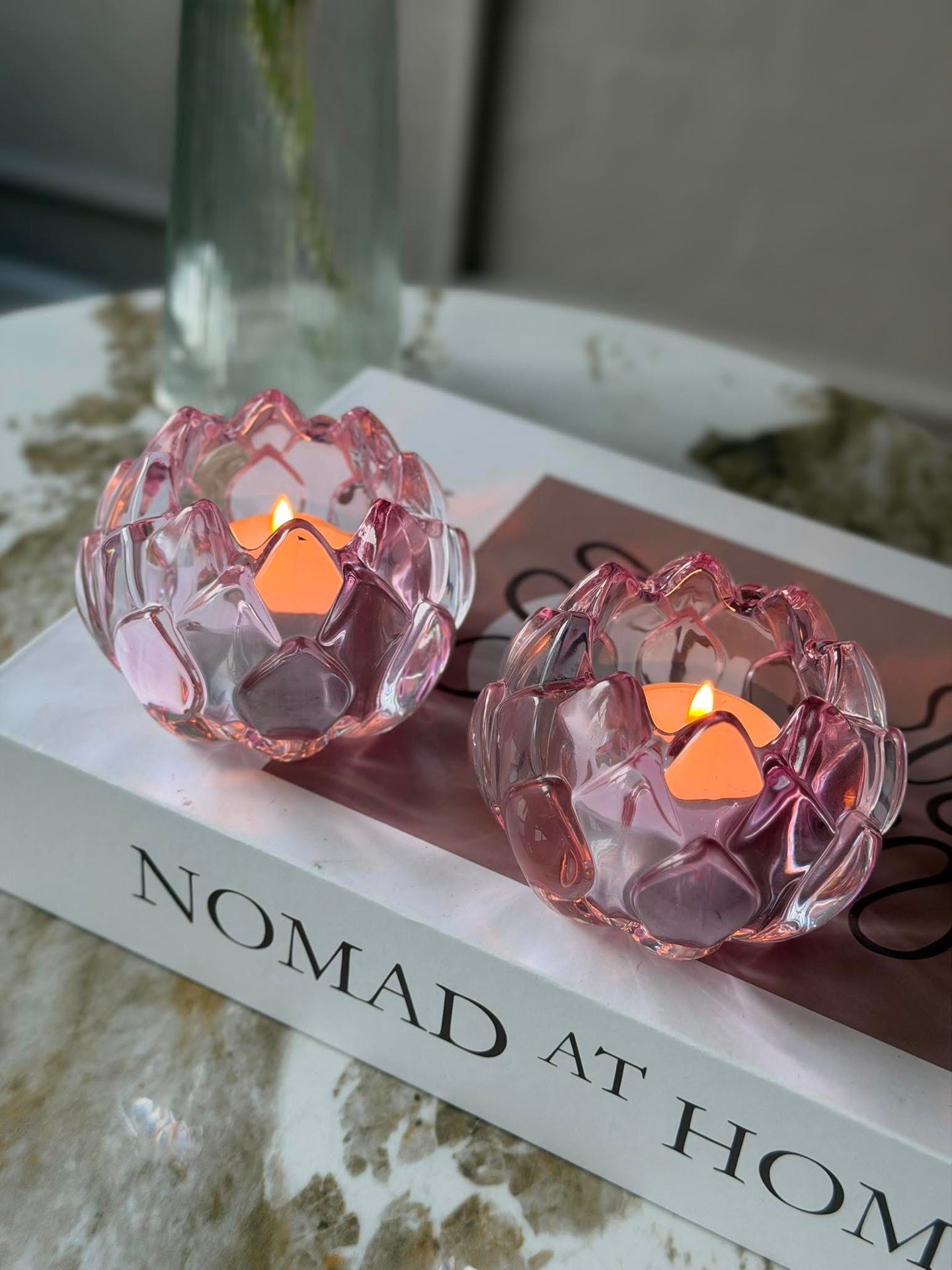 Ljusstake rosa blomma - Set med 2 st