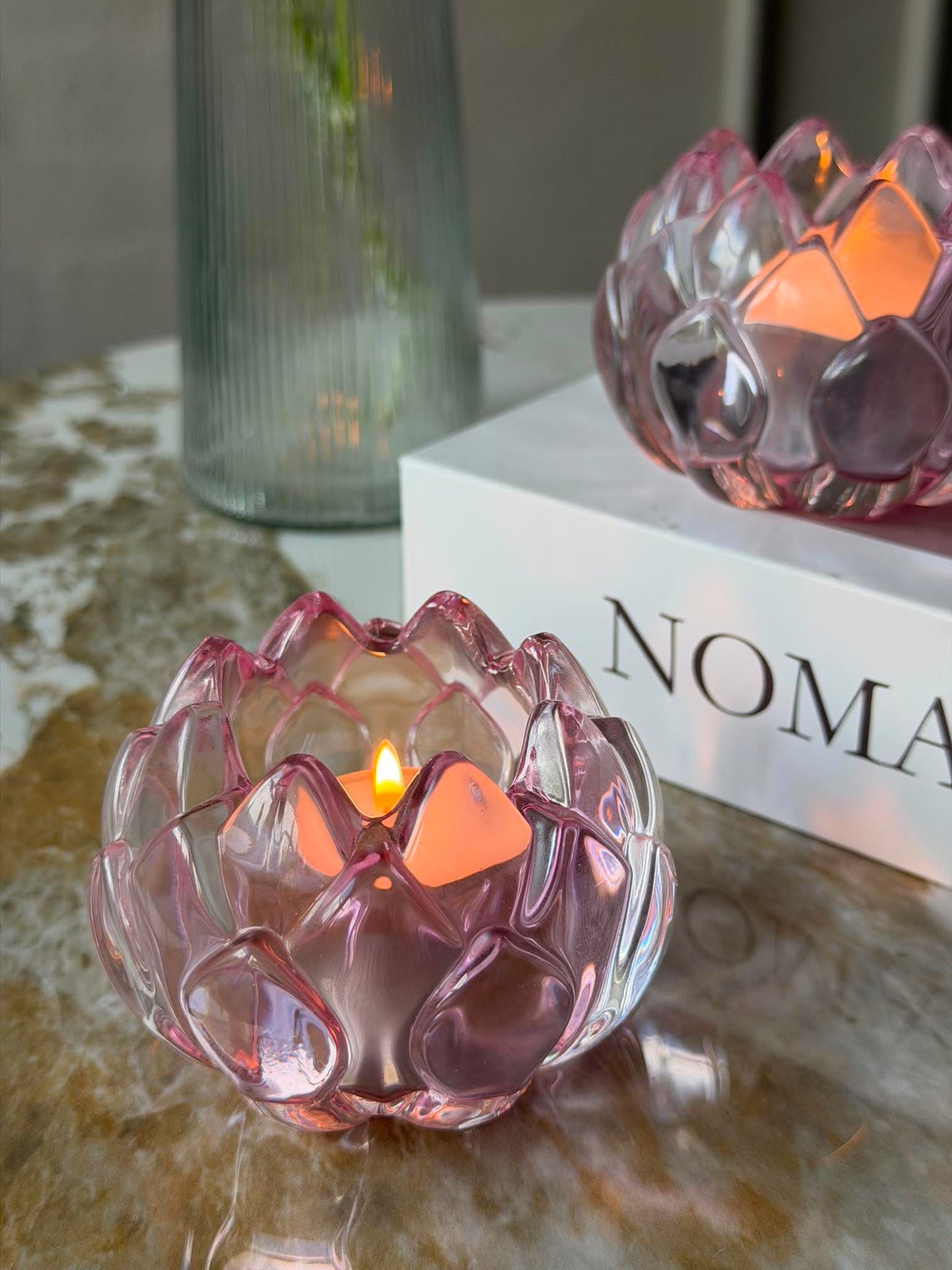 Ljusstake rosa blomma - Set med 2 st