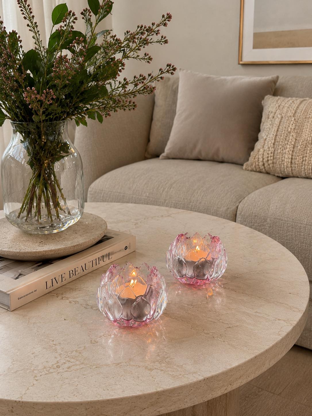 Ljusstake rosa blomma - Set med 2 st