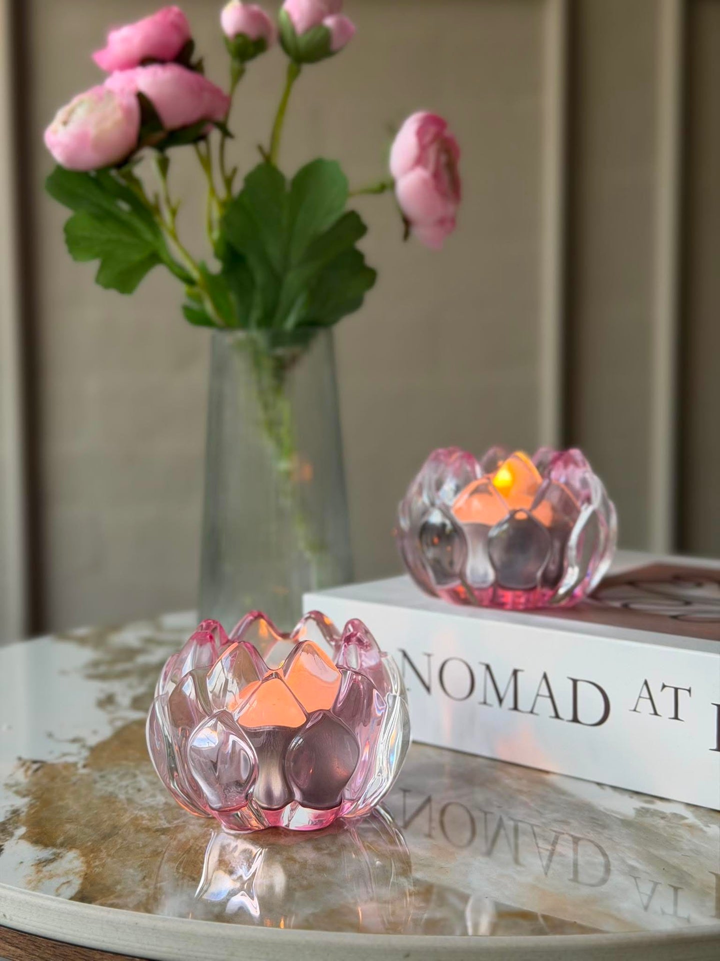 Ljusstake rosa blomma - Set med 2 st