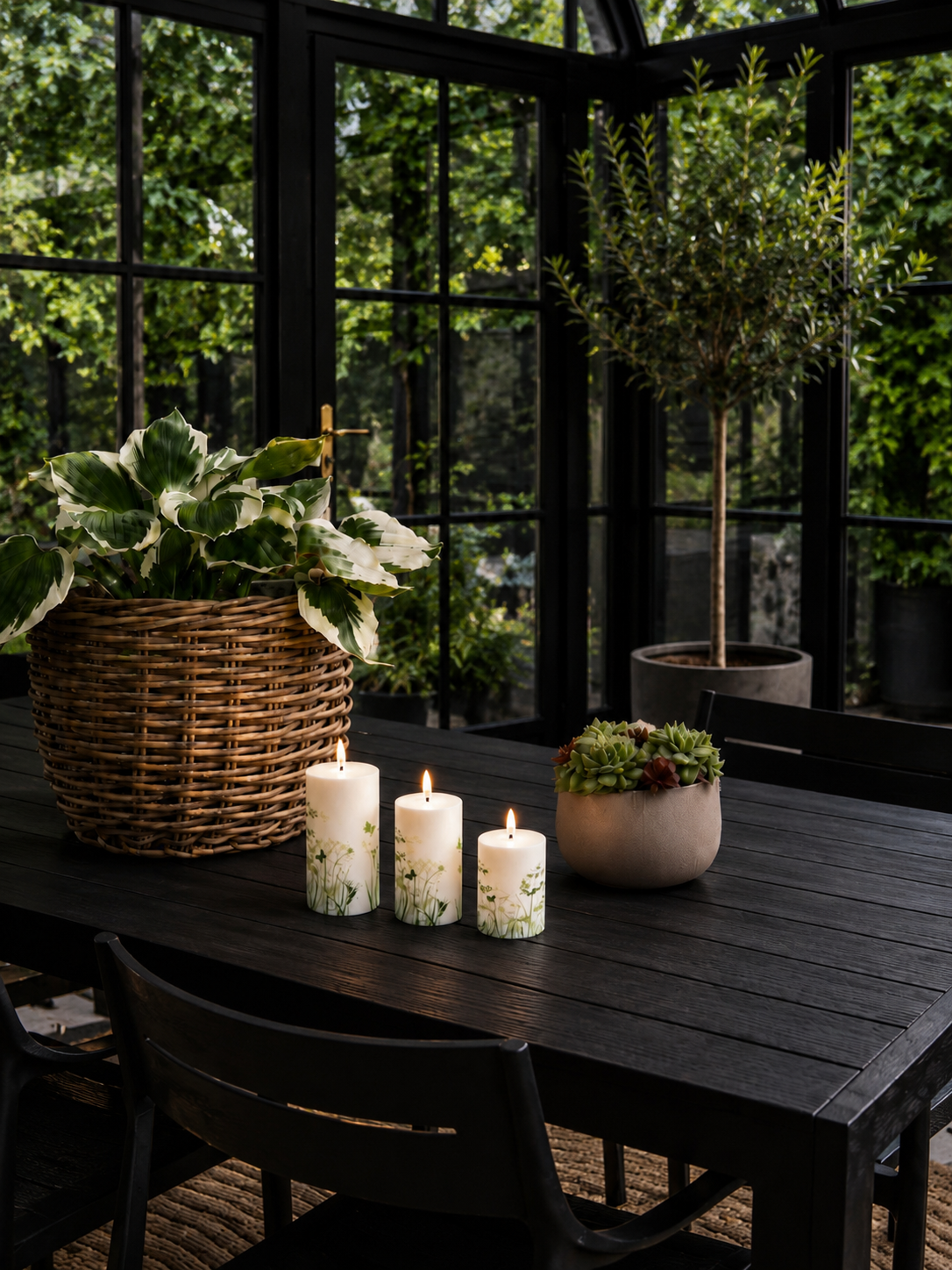 Utomhus Blockljus Green Flower - Set med 3 st