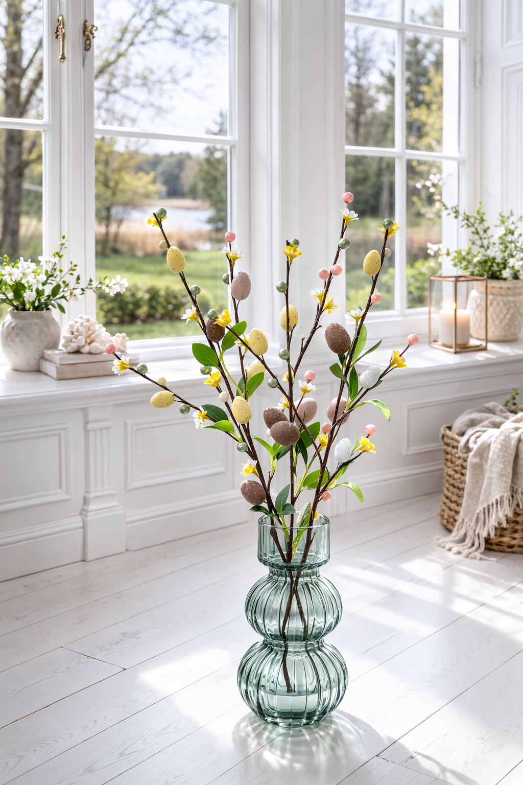 Gren med påskägg 65 cm - neutrala färger