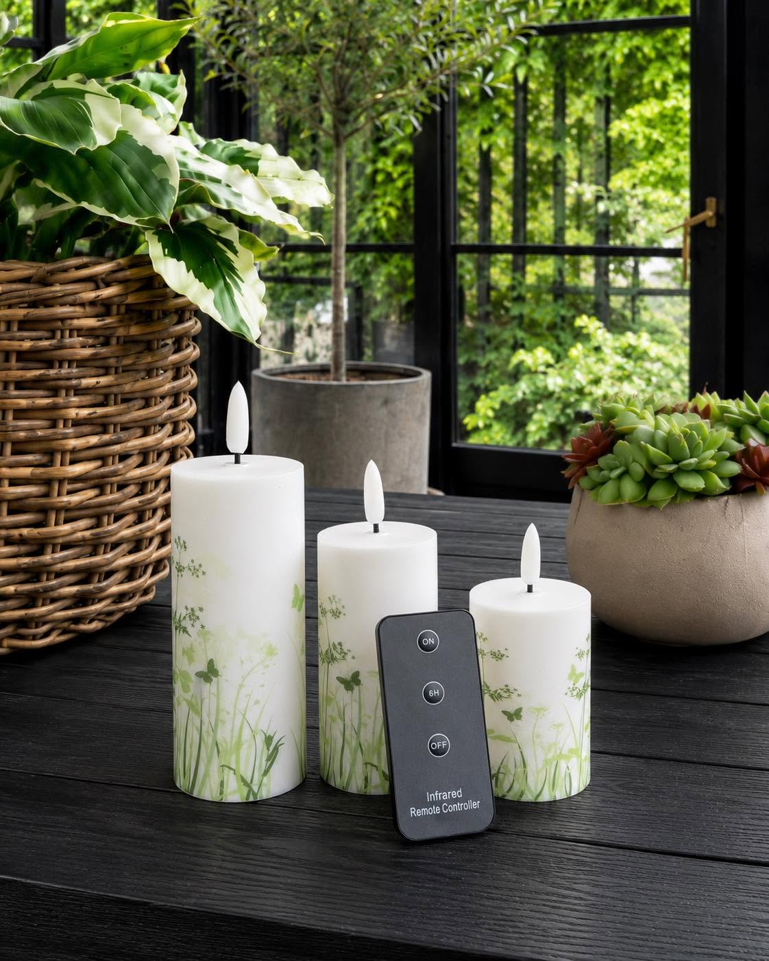 Utomhus Blockljus Green Flower - Set med 3 st