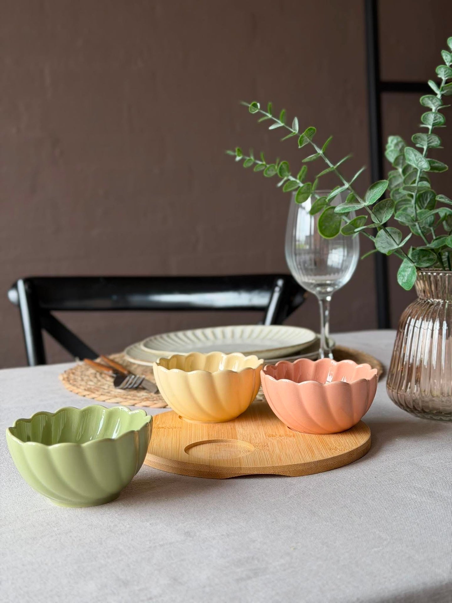 Tapas Twist - 3 skålar på runt fat
