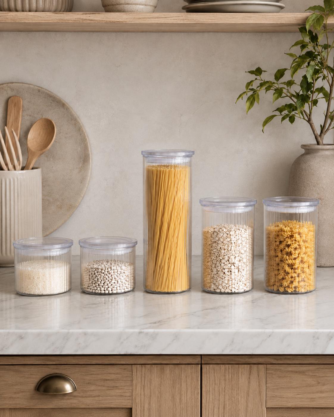 Förvaringsglas med räfflor - Set med 5 st