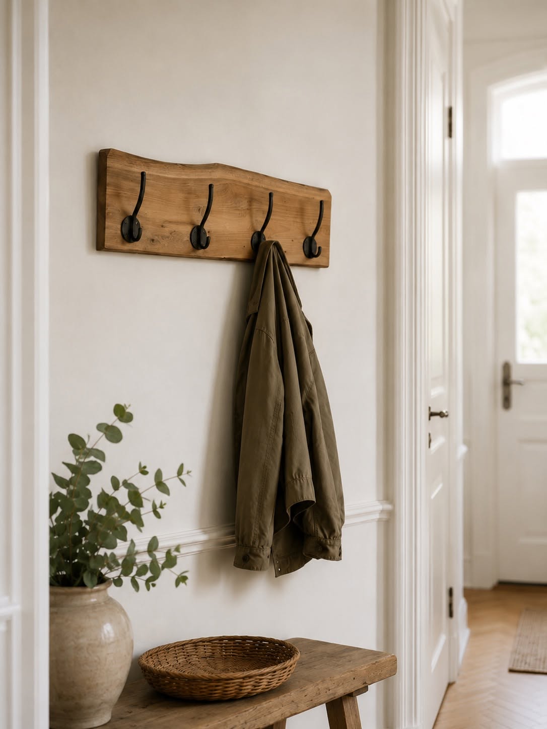 Kroklist i teak med 4 krokar