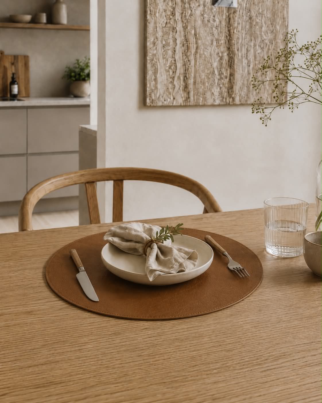 Bordsunderlägg Rund – Vändbar Cognac / Natur