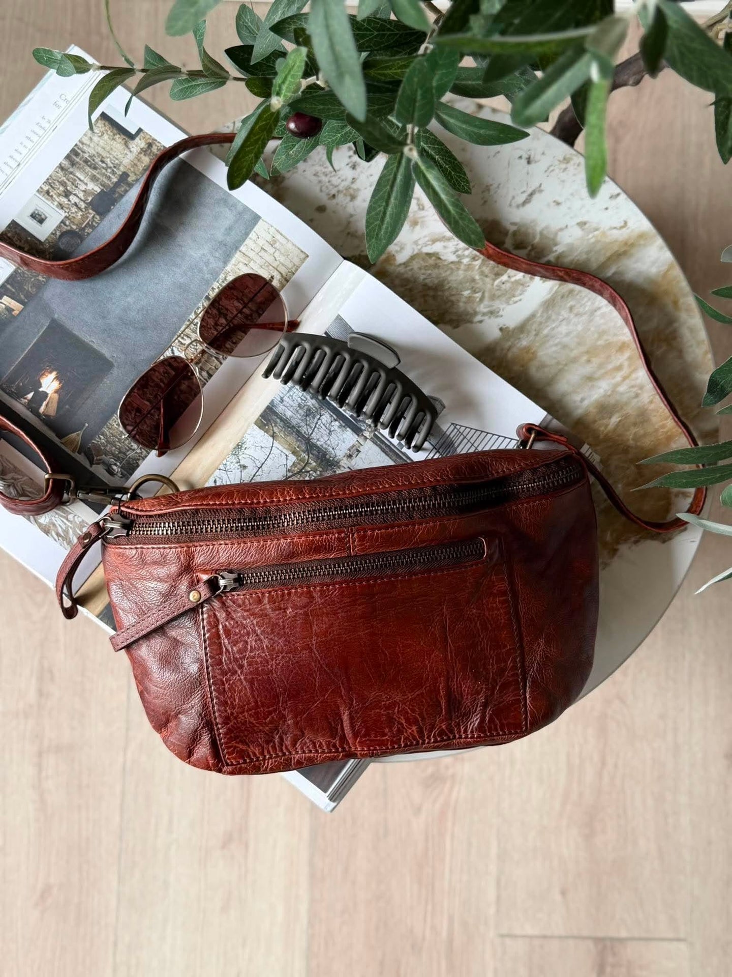 Bumbag Washed cow - Dark cognac