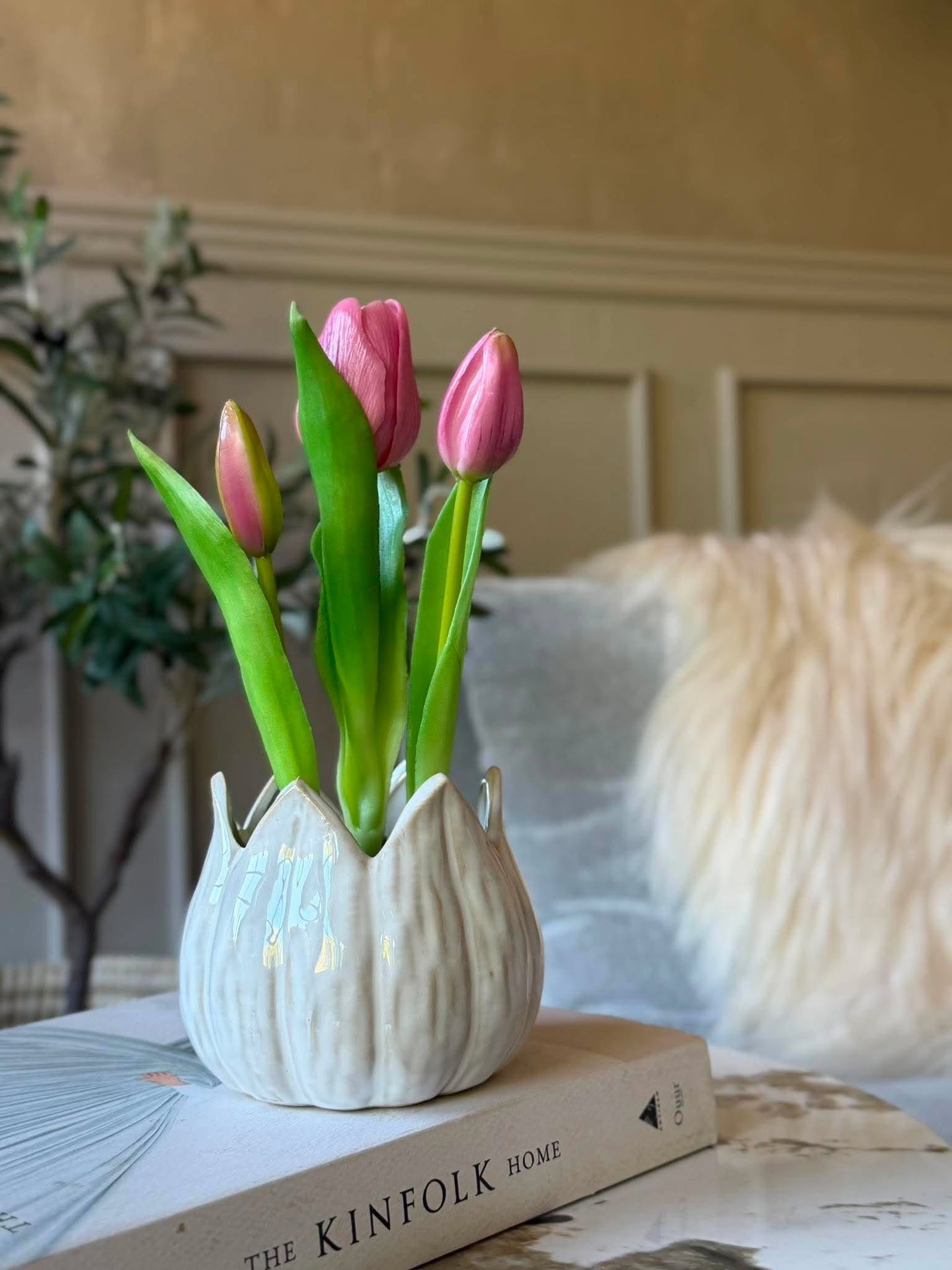 Tulpan i kruka - Rosa med 3 blommor