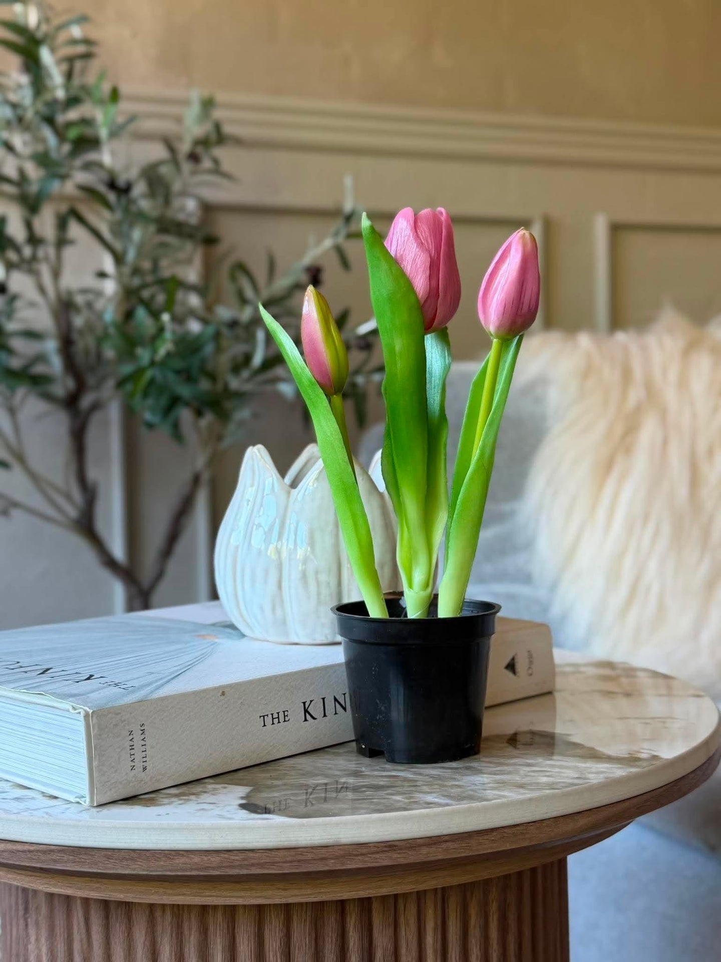 Tulpan i kruka - Rosa med 3 blommor
