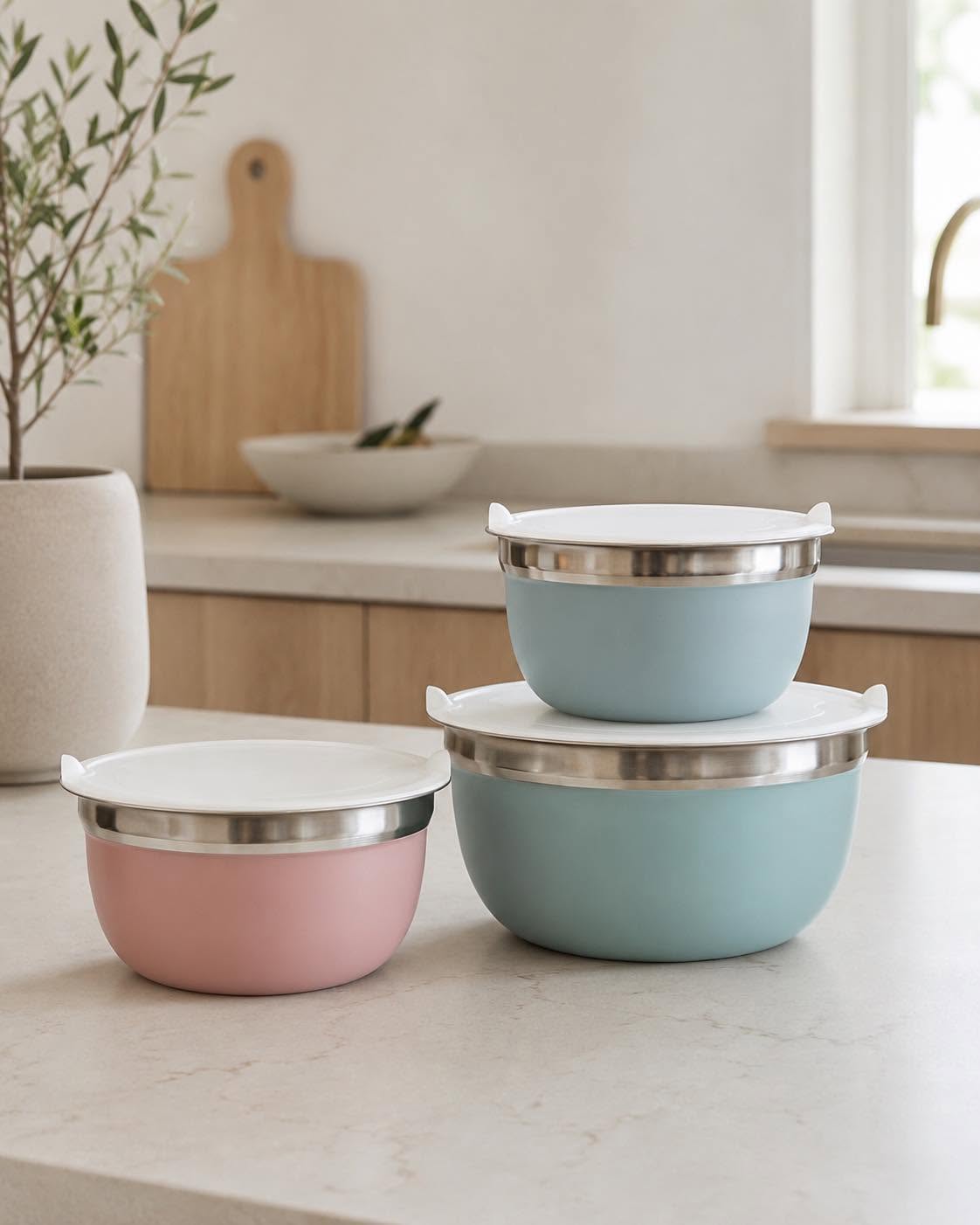 Skålar med lock PASTEL – Set med 3 skålar