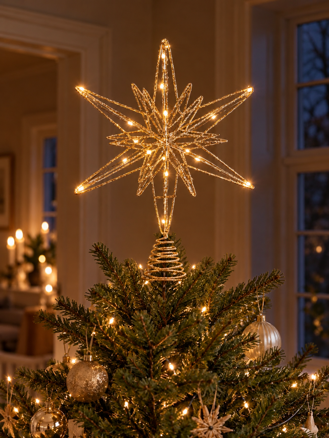 Stjärna med 20 LED-ljus – champagneguld