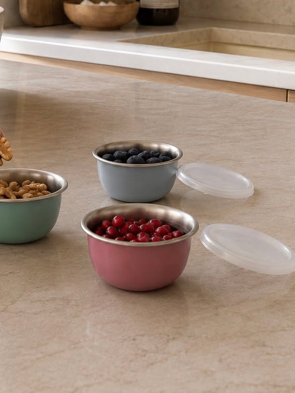 Skålar med lock PASTEL – Set med 3 skålar