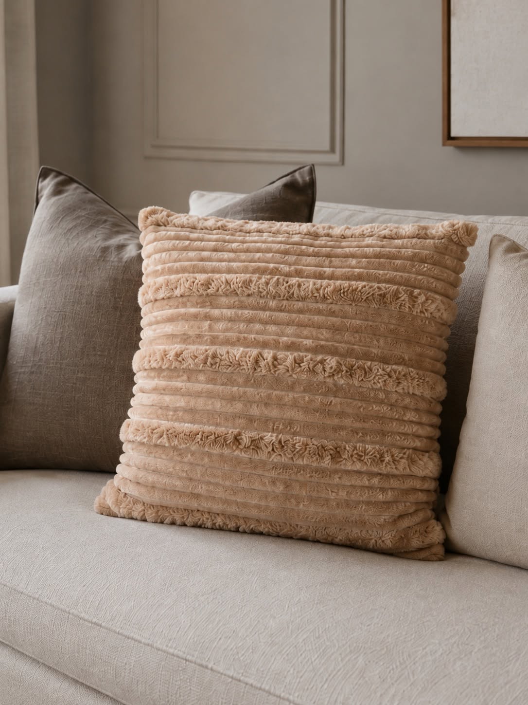 Pude med fyld 45x45 cm - Beige