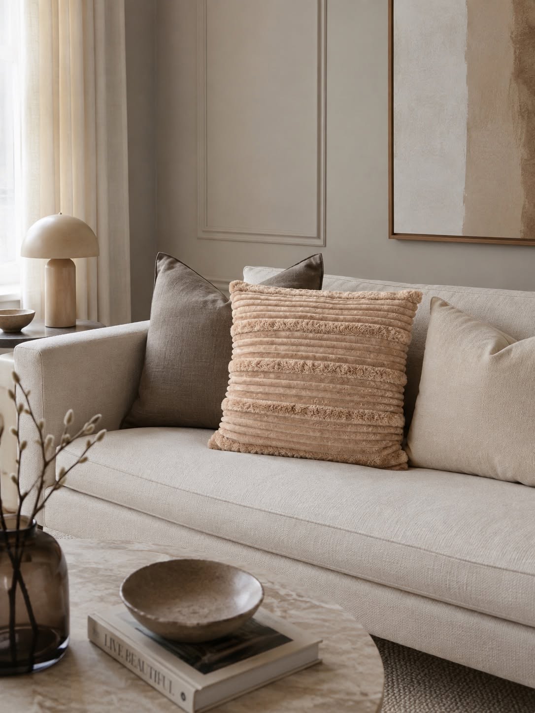 Pude med fyld 45x45 cm - Beige