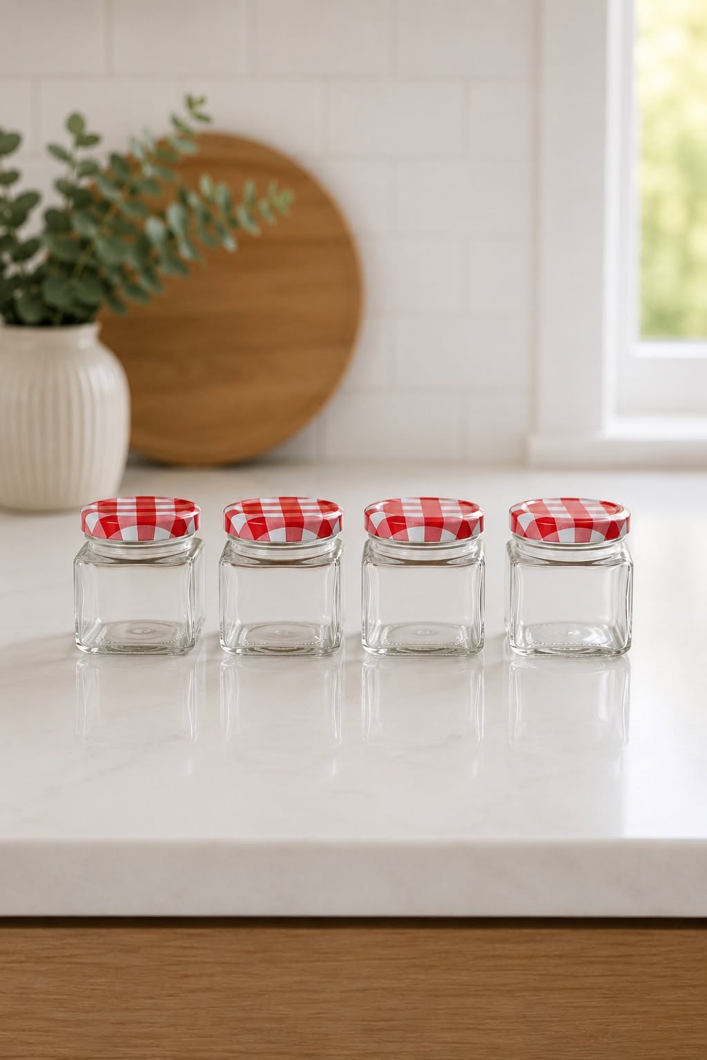 Förvaringsglas med rutigt metallock - 4 st