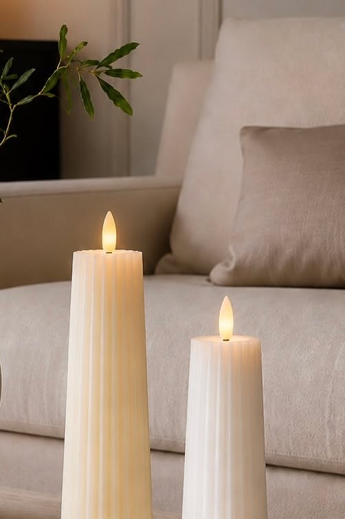 LED Blockljus med räfflor - Set med 2 st inkl. fjärrkontroll