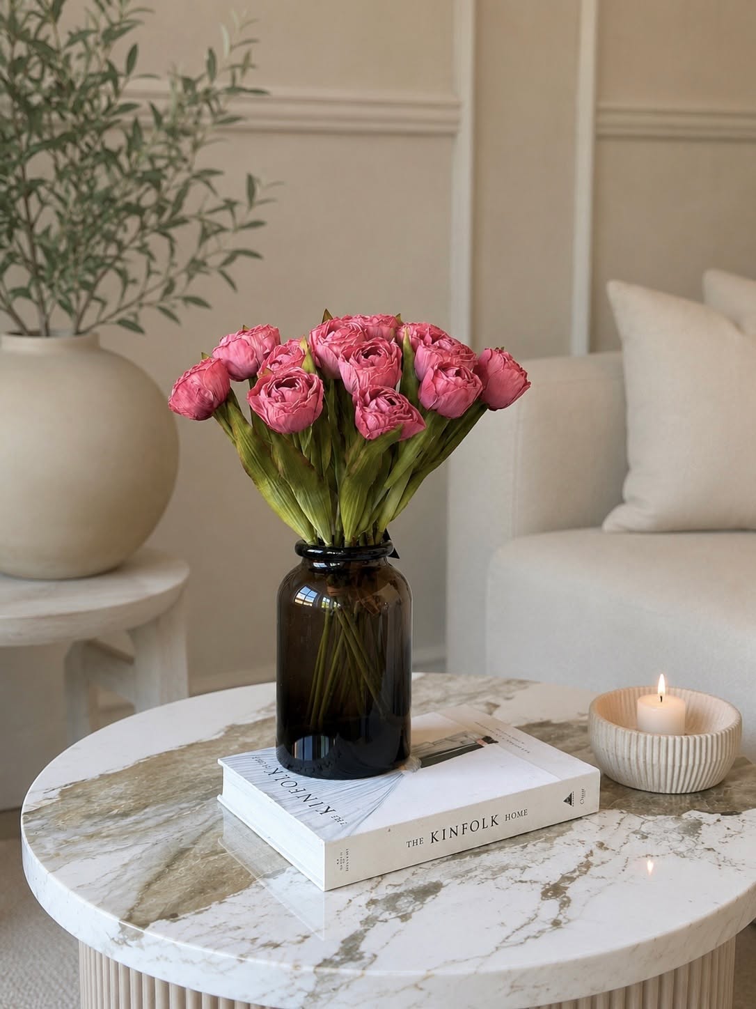 Bukett silke Tulpan - Rosa