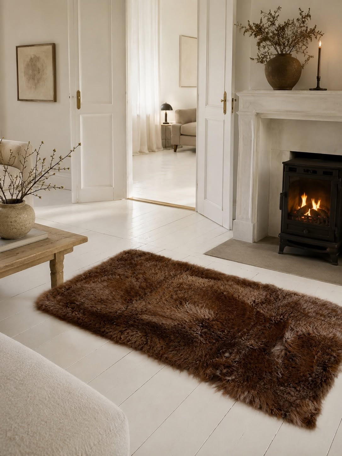 Gulvmatta i fårskinn 70x140 - Brown