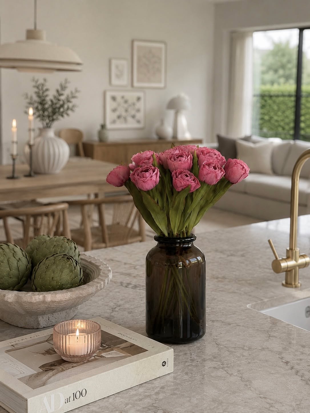 Bukett silke Tulpan - Rosa