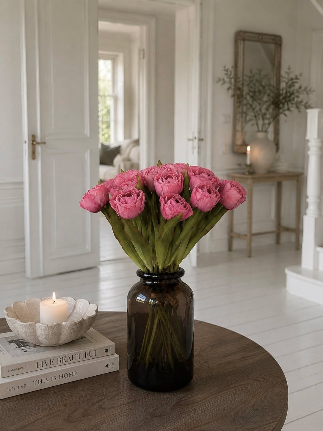 Bukett silke Tulpan - Rosa
