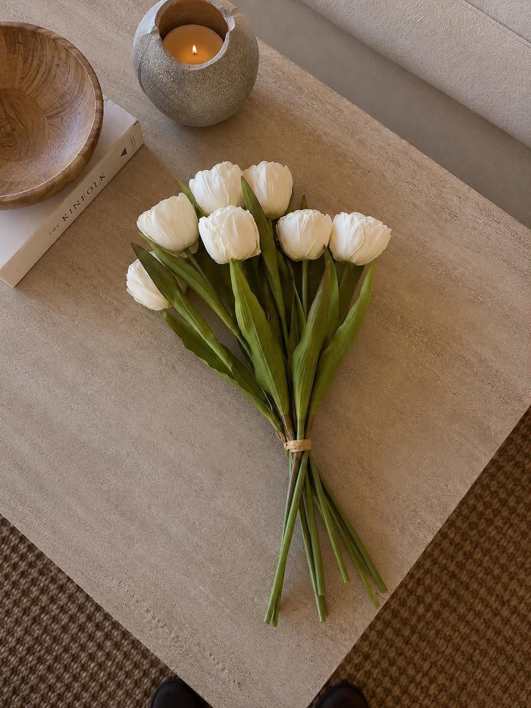 Bukett siden Tulpan - Creme