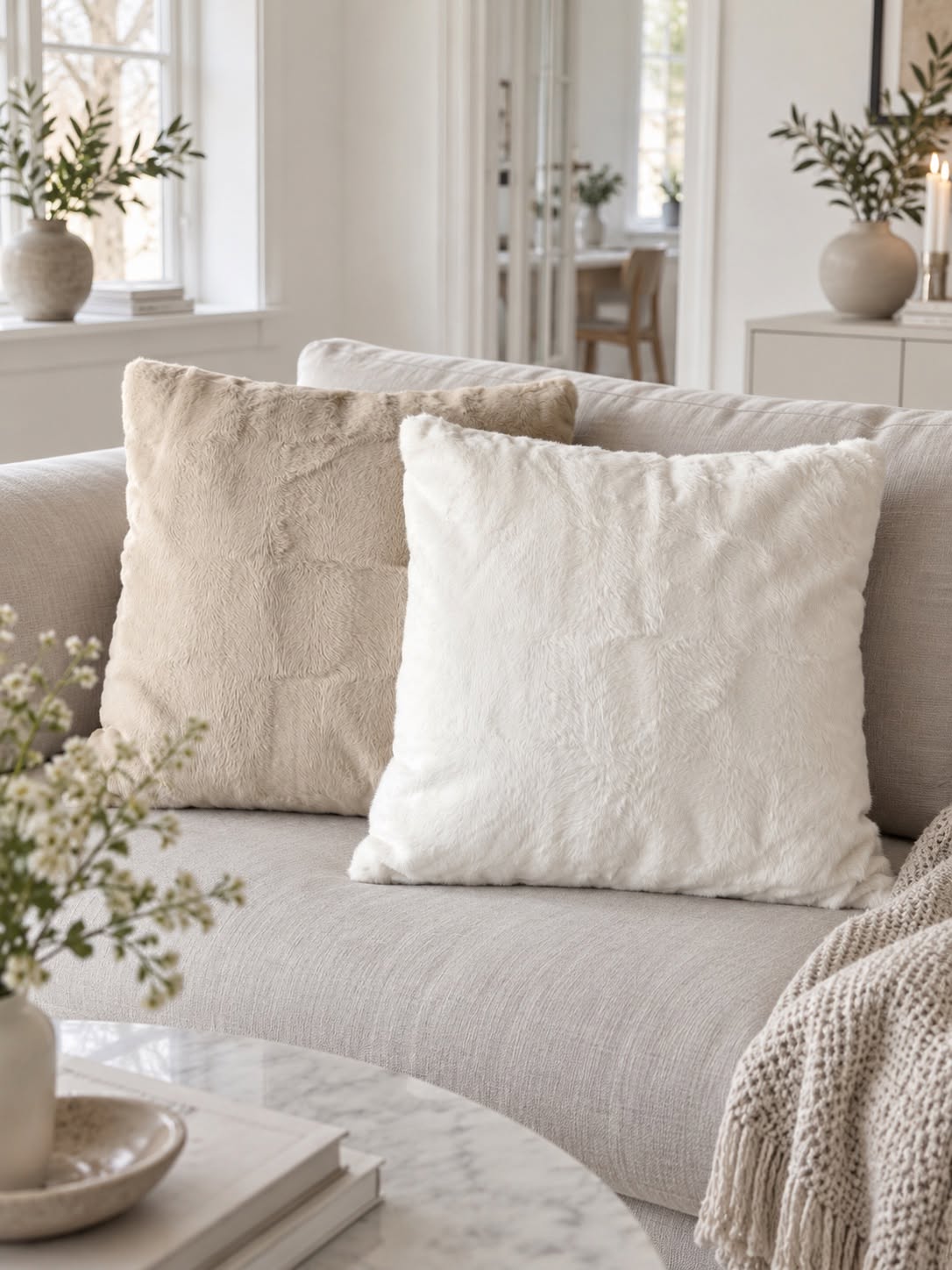 Pude med fyld 45x45 cm - Beige