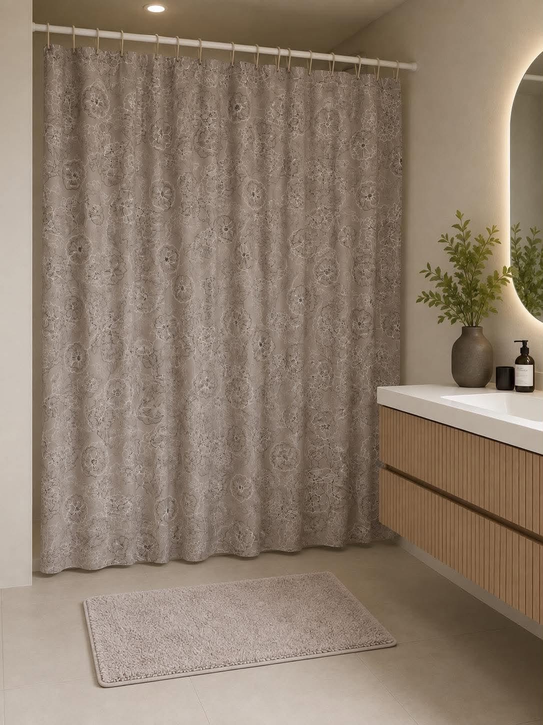 Badrumssats: Duschdraperi & badrumsmatta / Beige