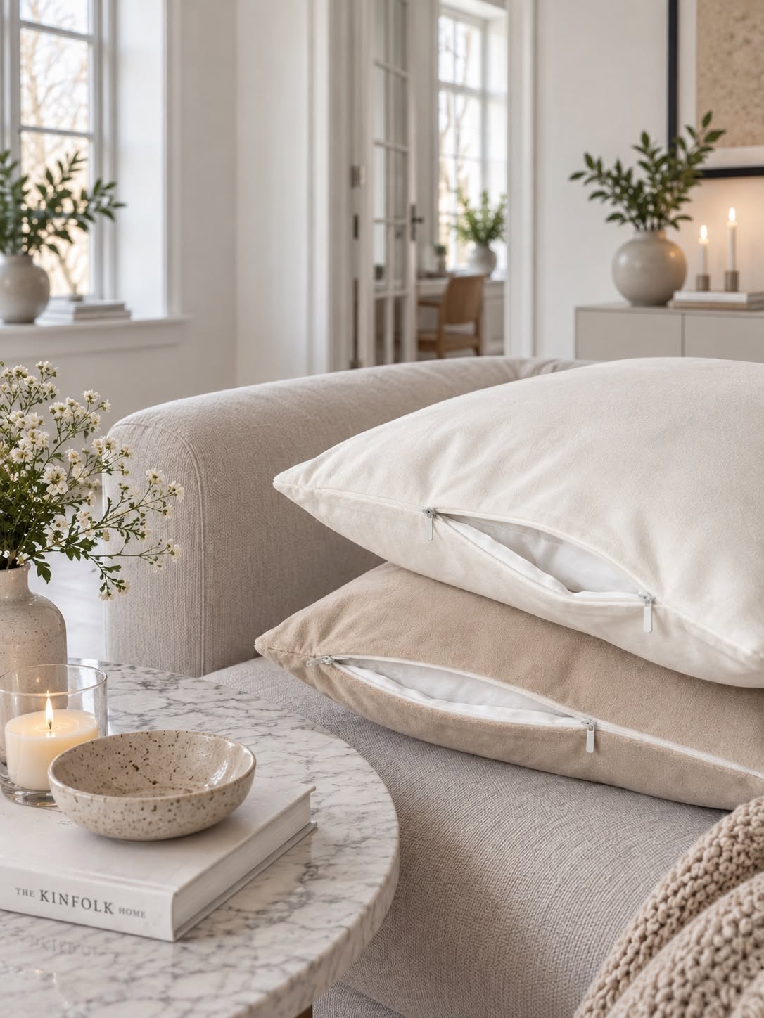 Pude med fyld 45x45 cm - Beige
