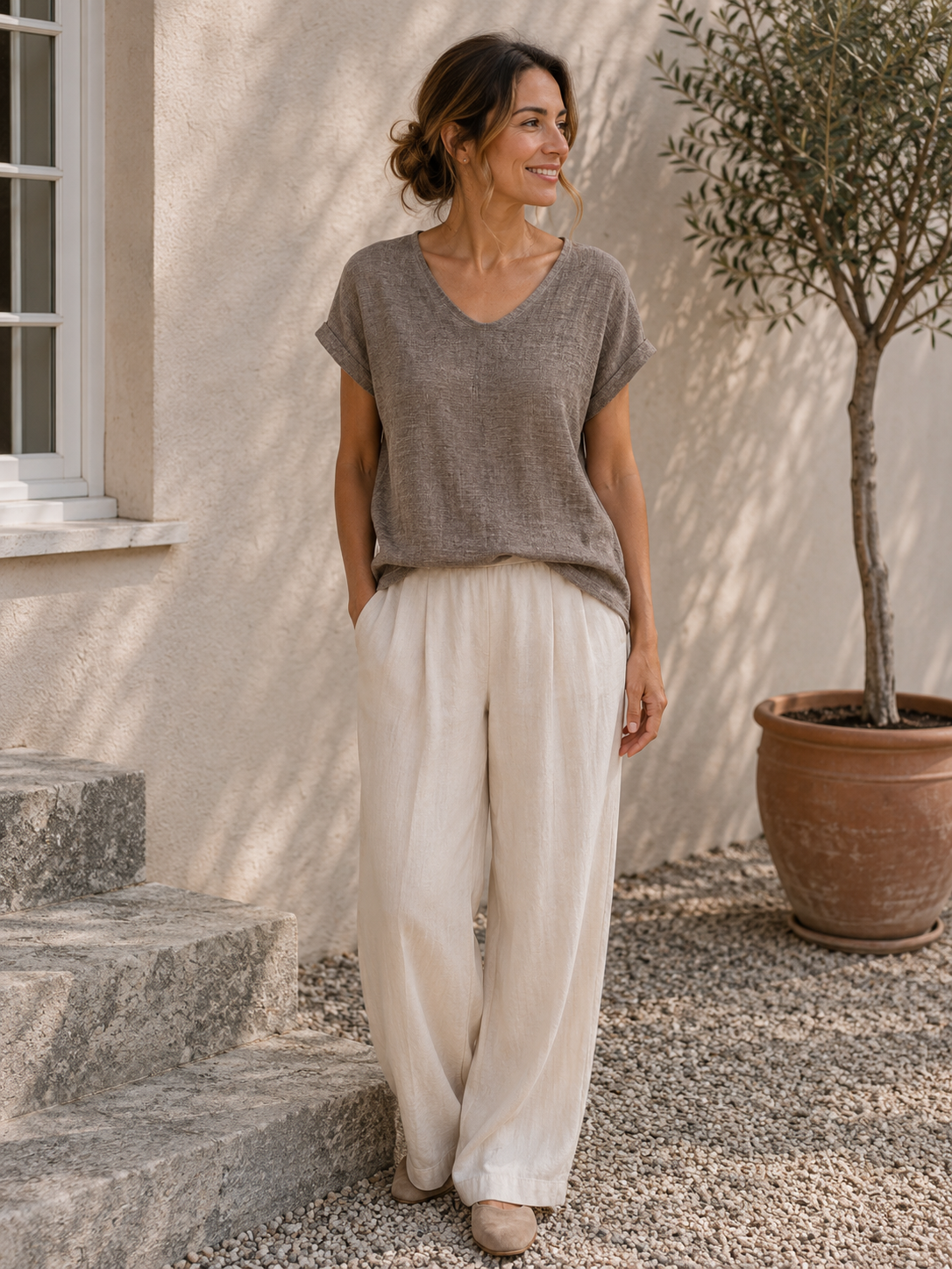 T-shirt Cozy linmix - Brun