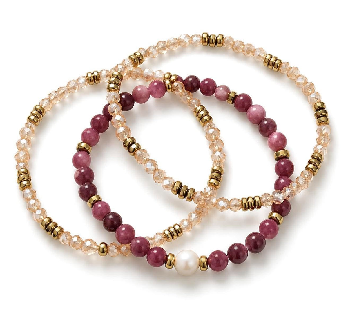 Armband Leah Bordeaux/Natur – Set med 3 st