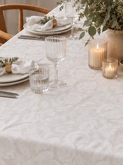 Duk JACQUARD flower - Vit