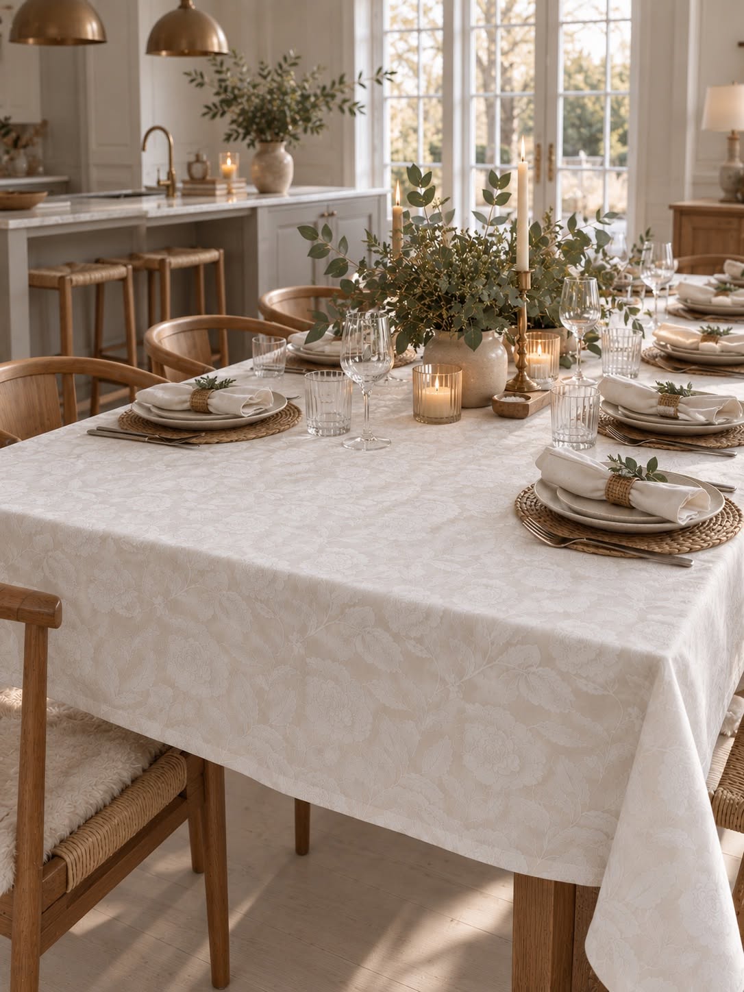 Duk JACQUARD flower - Vit