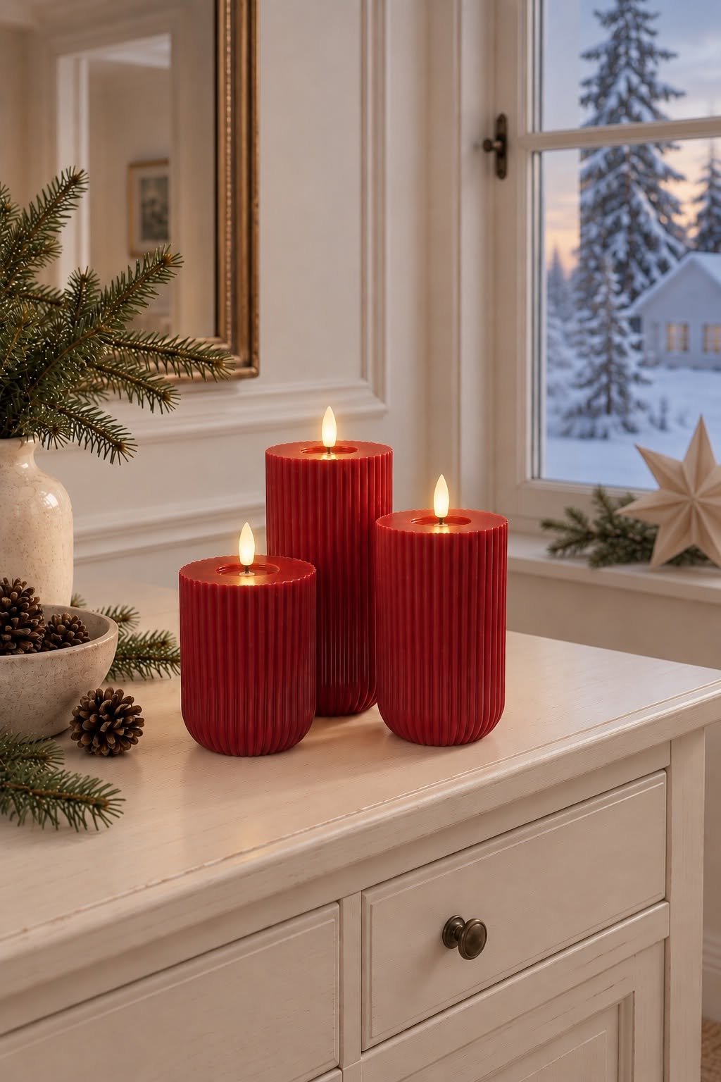 LED Blockljus med ränder Röd - 3 st med fjärrkontroll