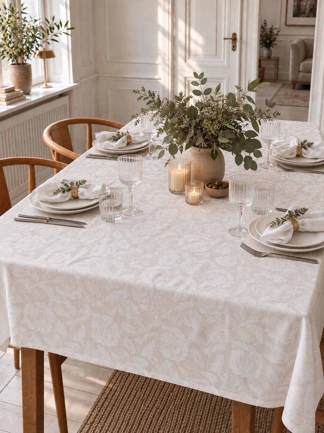 Duk JACQUARD flower - Vit