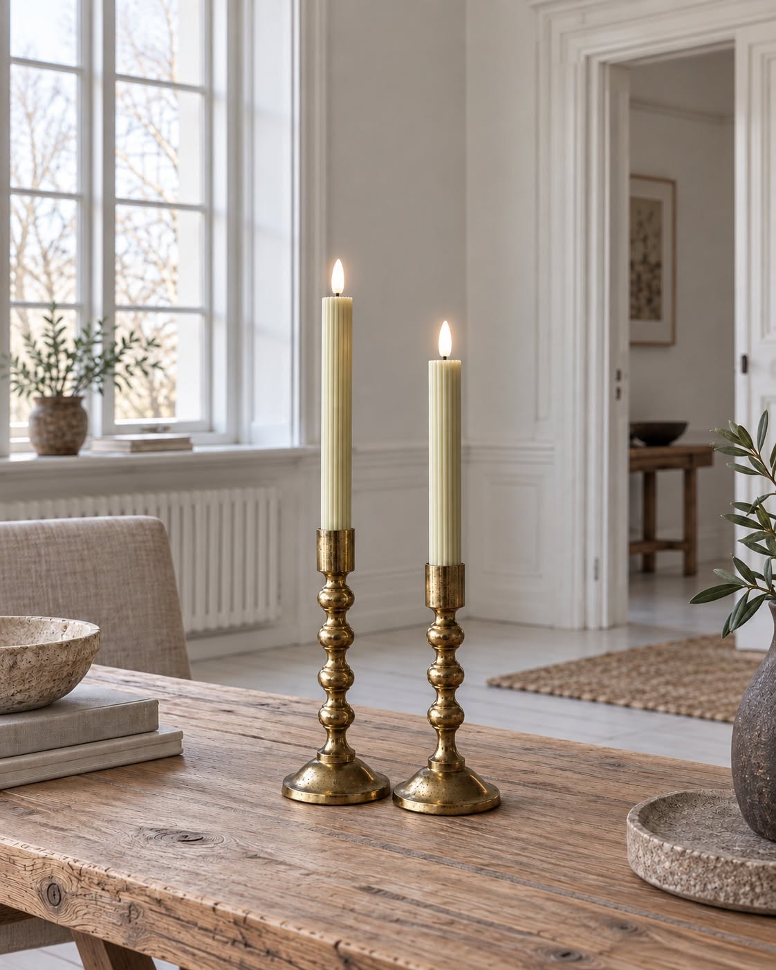 LED Stakljus räfflor och fjärrkontroll - Sage green