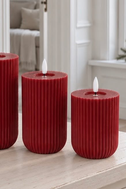 LED Blockljus med ränder Röd - 3 st med fjärrkontroll