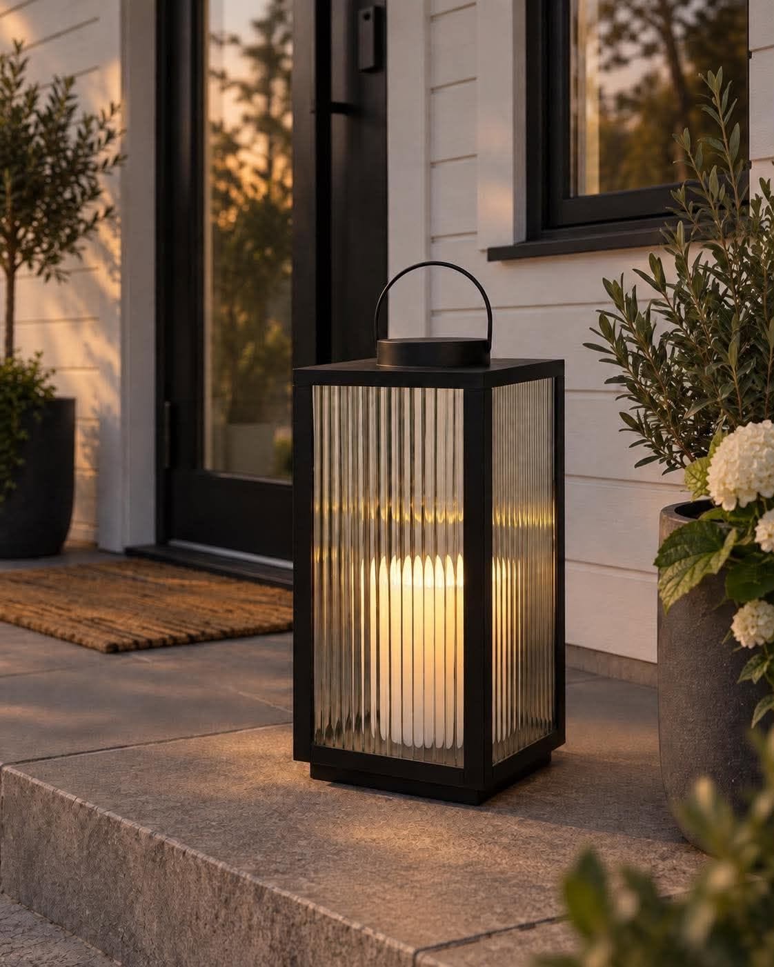 Lykta Nordic med blockljus och timer