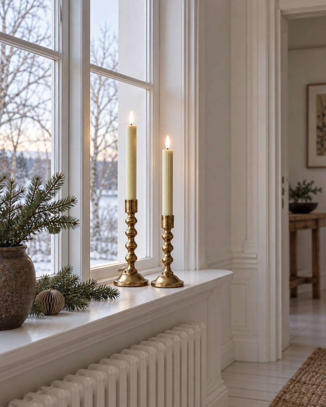 LED Stakljus räfflor och fjärrkontroll - Sage green