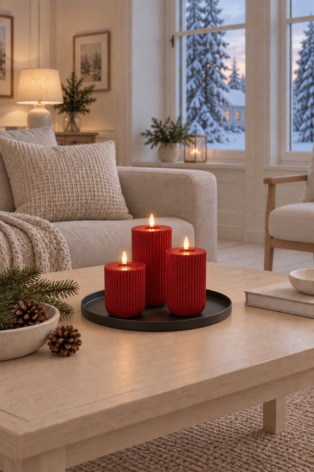 LED Blockljus med ränder Röd - 3 st med fjärrkontroll