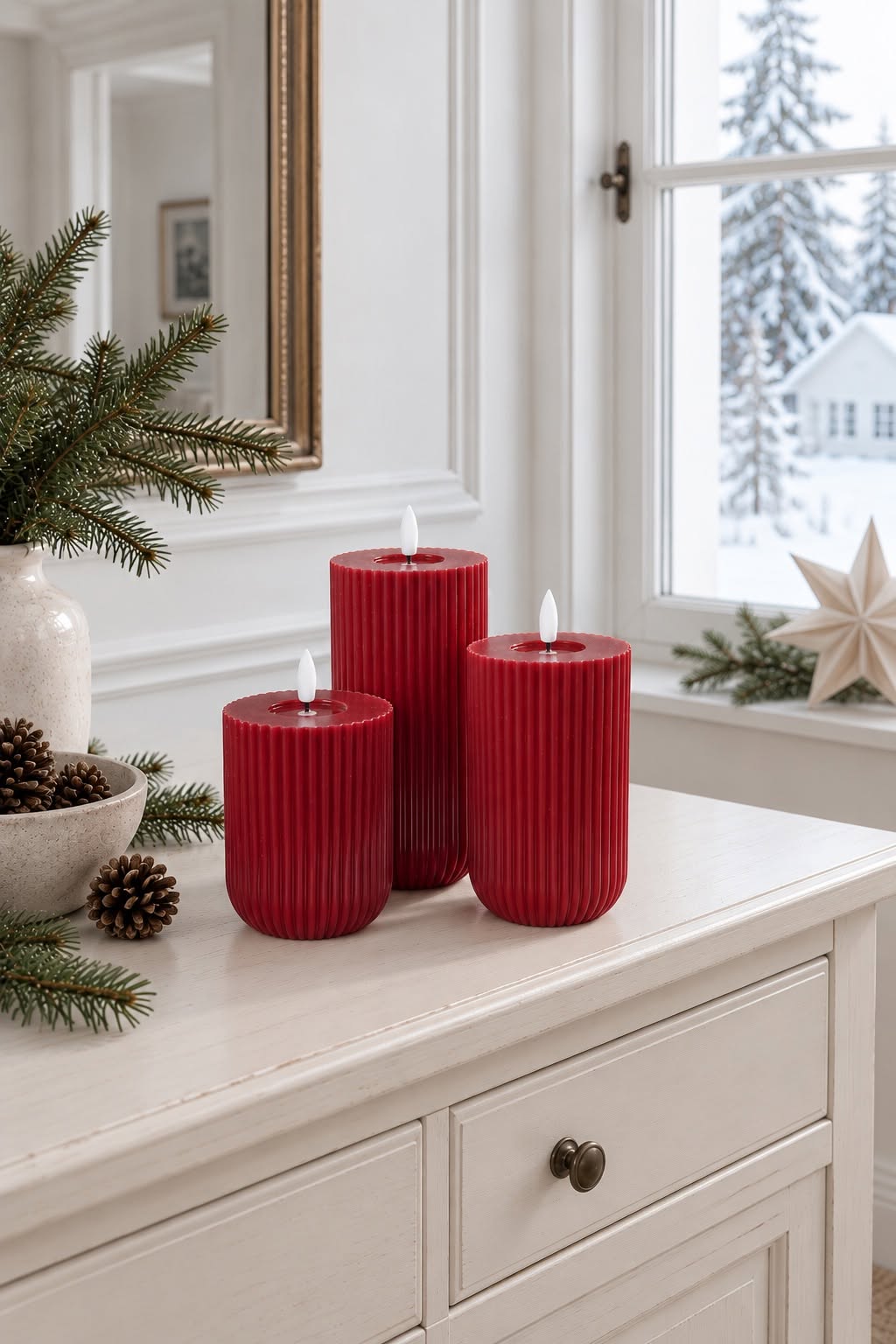 LED Blockljus med ränder Röd - 3 st med fjärrkontroll