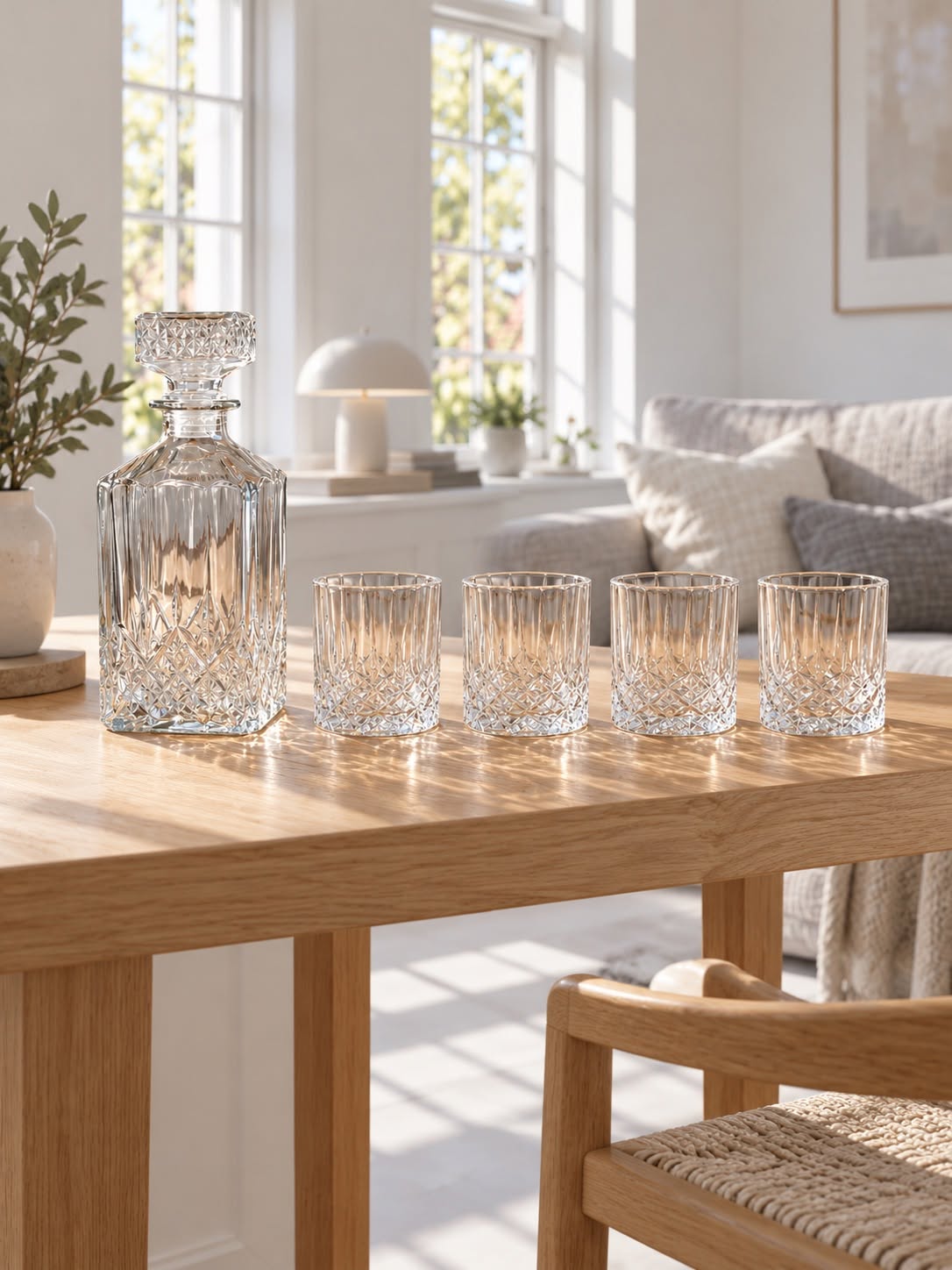 Glaskaraff med 4 glas – kristalldesign