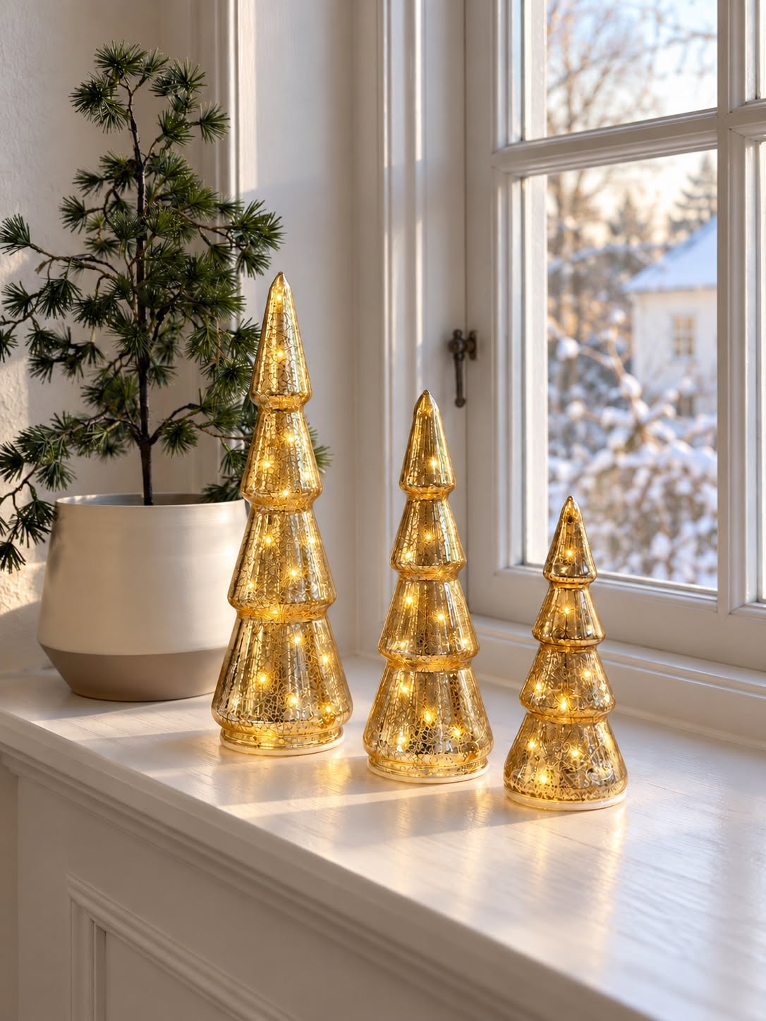 Julgranar med LED-ljus - Set med 3 storlekar