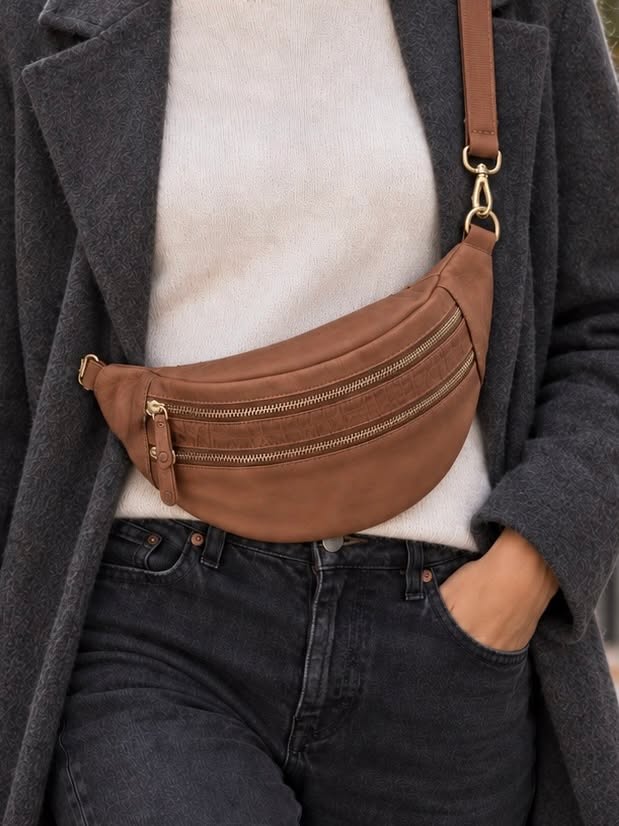 Bumbag vintage cognac – handflätat skinn