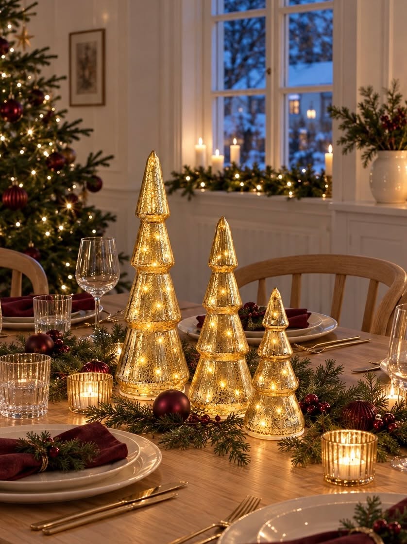 Julgranar med LED-ljus - Set med 3 storlekar